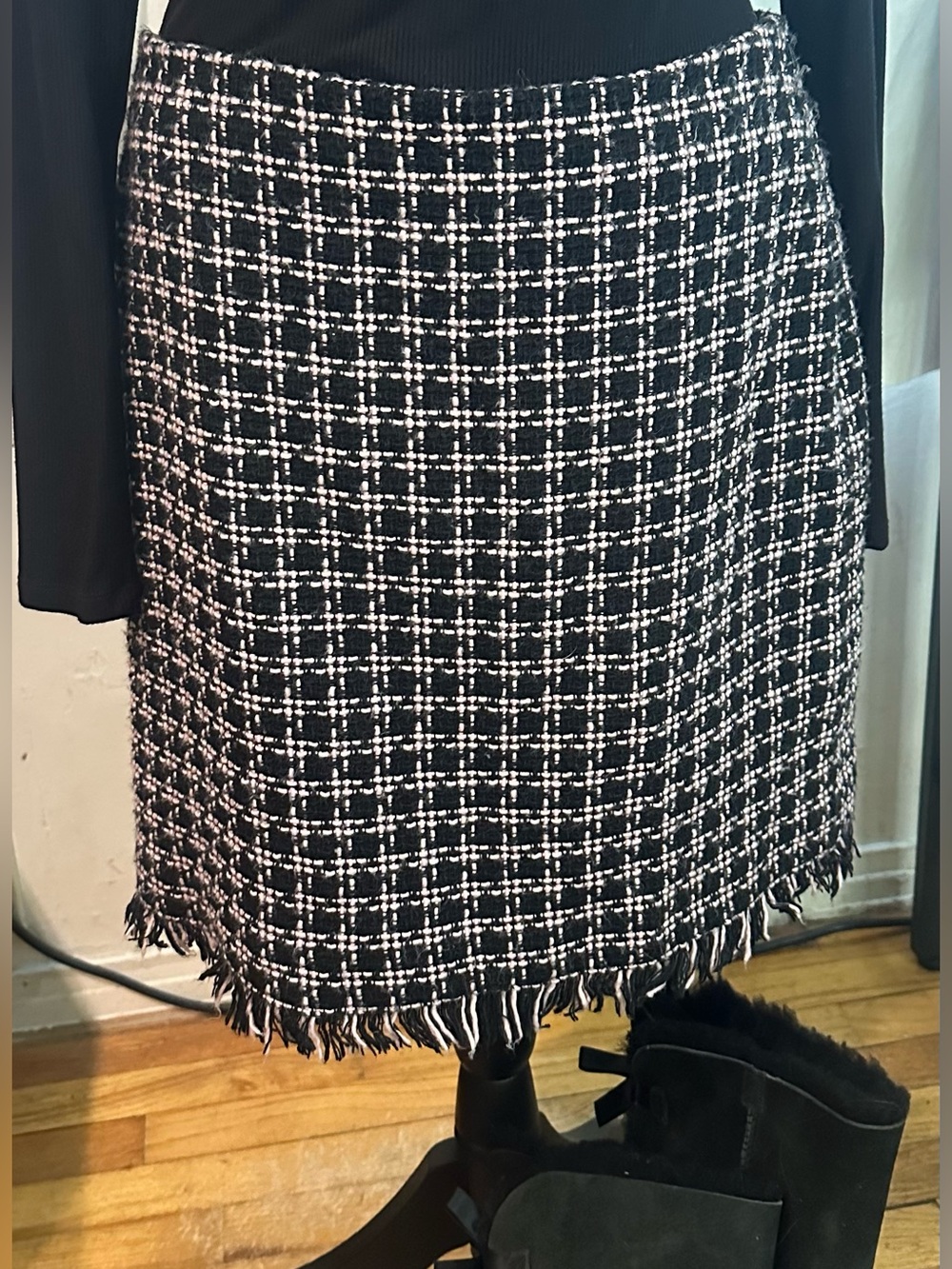 Black and Pink Houndstooth Mini Skirt - Classic Women's Skirt - Picture 3 of 8